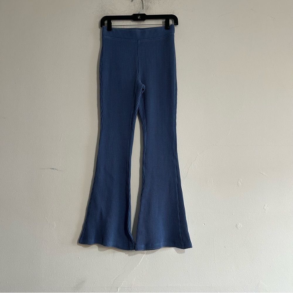 Aerie Waffle Knit Flare Pull On Pants Blue XS Short Casual Loungewear Cozy